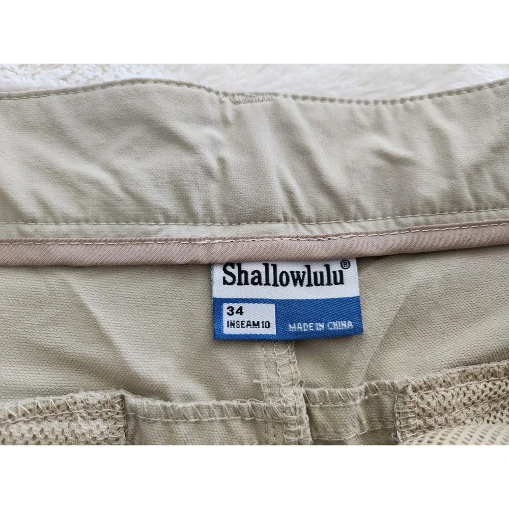 Shallowlulu Men's Size W34 L10 Nylon/Spandex Tan‎ Tactical Cargo Hiking Shorts
